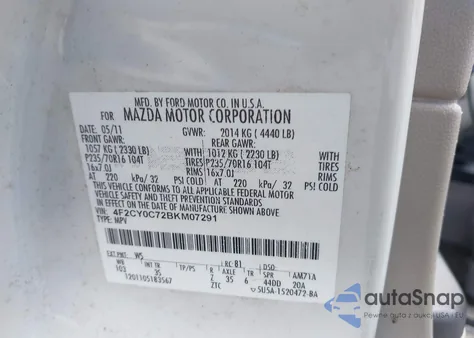 2011 Mazda Tribute I Sport from USA, damaged, VIN 4F2CY0C72BKM07291